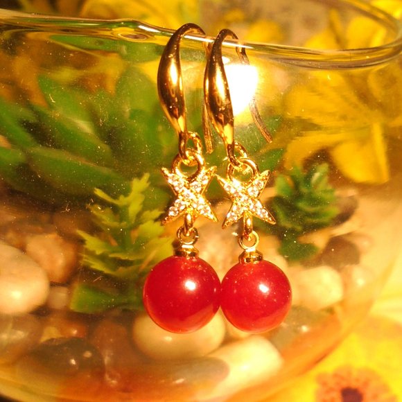 Natural Jade earrings with tiny CZ accent Christmas colors 2/$25 - Picture 6 of 6